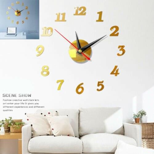 3D DIY Wall Clocks 3D Mirror Sticker Acrylic Big Number Modern Home Office Decor Art Decal
