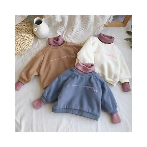 Winter New Sweatshirts for Girls Boys Letter Embroidery Fleece Thicken Warm Plus Hoodie Kids Baby Fake Two-piece Tees Tops 2-7Y