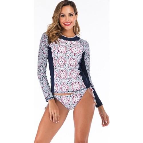 New Sexy Two Pieces Swimsuit Colorful Printed Design Long Sleeve Swimsuit Female Separate Womens Swimming Suit Batching Suit