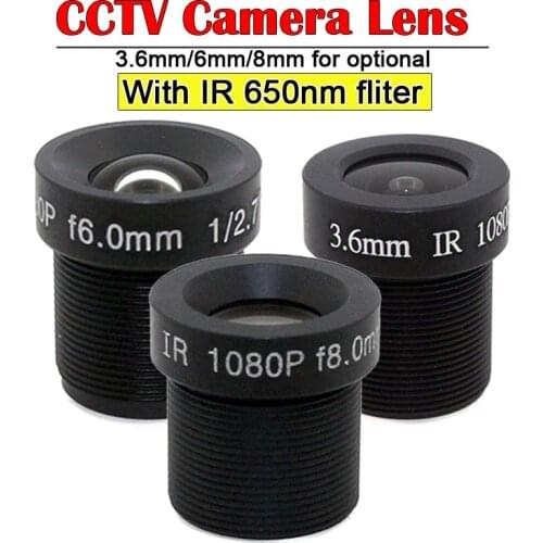 HD 1080P 3.6/6/8mm CCTV Camera Lens M12*0.5 Mount 2MP 1/2.7" Image Format With IR 650nm Fliter for Security CCTV Cameras