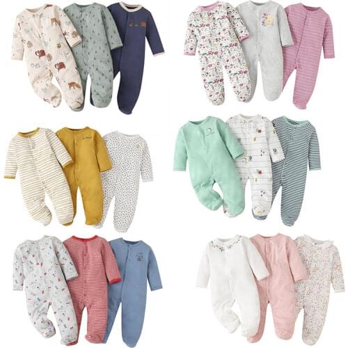 2021 Autumn Newborn Baby Foot Wrapped Onesie Clothes for Boys and Girls Long Sleeve Jumpsuit Kids Climbing Clothes 3 Pieces