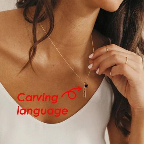 EManco Custom Necklace Engraving Gold Heart With Word 316L Stainless Steel Multi-Language Pendant Necklace For Women/Man Gifts