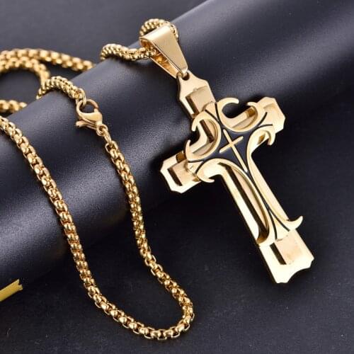 Necklaces Men Hip Hop Rock Multi-Layer Gold Jesus Cross Necklace Pendant For Male Jewelry