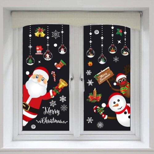 Merry Christmas Decorations 2021 Wall stickers Santa Claus Deer Xmas Tree Frozens Snowflake Window Doors Stickers Ornaments