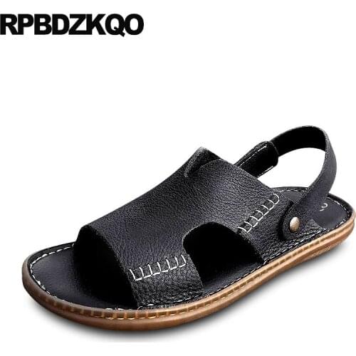 Size 45 plus large waterproof brown slippers fashion beach black designer slides shoes strap men sandals leather summer water