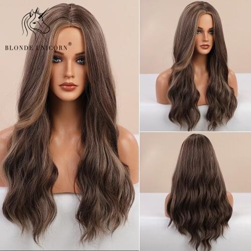 Blonde Unicorn Long Natural Wavy Synthetic Hair Wigs Blonde Root Ombre White Wig for White Black Women Heat Resistant Fiber