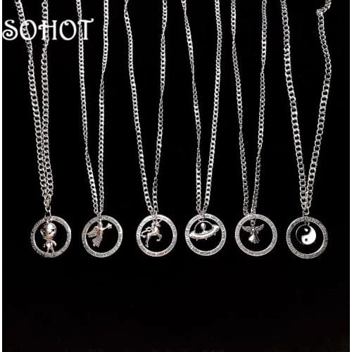 SOHOT Korean Design Retro Silver Color Alien Angel Unicorn Tai Chi Space Ship Unisex Pendant Punk Hiphop For Women Man Jewelry
