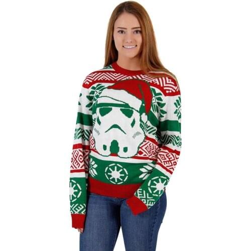 Women Autumn Oversize Christmas Sweater Jumper Ugly Adult Santa Elk Pattern Casual Pullover Men Couple Knitted Top Clothes