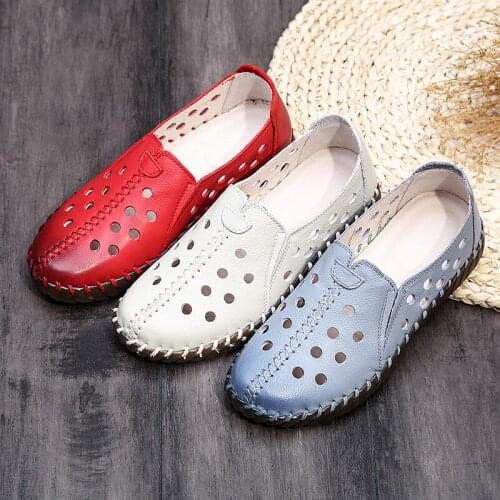 Tilocow Genuine Leather Summer Women Shoes Solid Casual Flat Shoes Handmade cow leather Loafers Slip On Pregnant Ladies Footwear