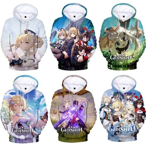 Anime Genshin Impact Hoodies Barbara Keqing Costumes 3D Printing Long Sleeve Coats Jackets Tops Harajuku Sweatshirts Women Men