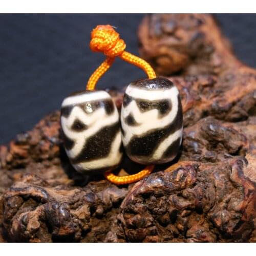 Treasure Unique Energy A Pair of Tibetan Agate Lotus Flower Pure Love Daluo dZi Bead Pendant Amulet Timestown UPD21103A