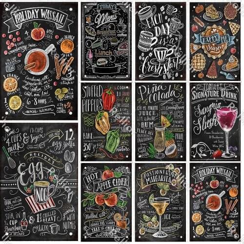 Vintage Cocktail Metal Tin Poster Fresh Fruits Vegetables Signs Plate Coffee Pub Bar Home Plaques Decoration