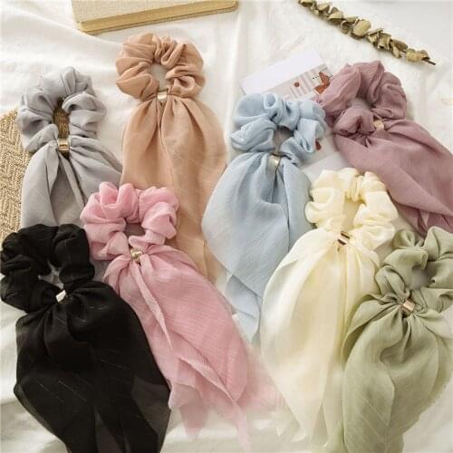 Woman Solid Chiffon Scrunchies Ribbon Hair Ties Rings Girls Hair Rope Gum Women Hair Accessories Ponytail Holders Headwear