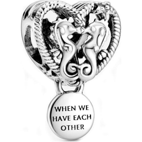 Free Shipping Authentic 925 Sterling Silver Openwork Seahorses Heart Charm Fit Original Bracelets For Women DIY Jewelry Beads
