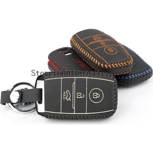 1pc Leather Metal Remote Smart Key Case Ring Key Chain Cover For Kia Sportage 2011-2014 K2 K5 Sorento