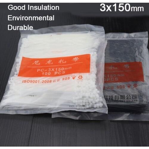 1000PCS Wire Self-Locking 100mm 120mm 150mm 200m Nylon Plastic Network Cable Wire Tie Cord Strap Zip Trim Wrap Cable Loop Ties