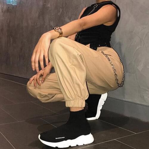 2021 Fashion Harajuku Style Casual Long Pants Women Khaki Cargo Trousers Hip Hop Joggers Dance Combat Sweatpants 3XL Plus Size