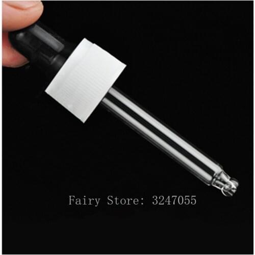 50pcs/lot Plastic Black Screw Press Dropper Cover Cap with Glass Pipette for 5/10/15/20/30/50/100ml Essential Oil Bottles