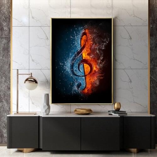 Abstract Water and Fire Music Note Canvas Painting Wall Art Posters and Prints Modern Pictures for Living Room Home Decor