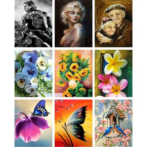 Diamond Embroidery Old man flowers and butterflies Handmade Diamond Painting Village Needlework Mosaic Cross Stitch Home Decor