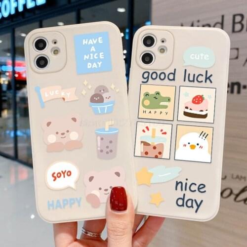 For iPhone 11 Pro Max Case For iPhone 12 Pro Max 12 Mini 8 7 Plus XR X XS Max 10 SE 2020 6 6s Cute Bear Couples Bumper Cover