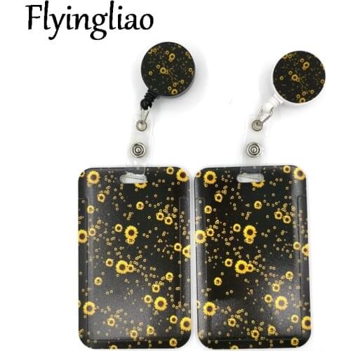 Flowers Sunflowers Card Holder Women Men Business Lanyard Badge Card Case Women Card Cover Student Lanyard ID Name Card Bags
