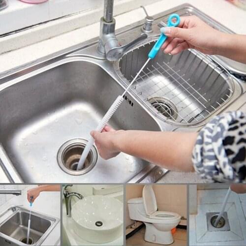Zhang Ji 28" Sink Drain Overflow Cleaning Brush, Household Sewer Hair Catcher Kitchen Bathroom Sink Pipe Cleaner PP Handle
