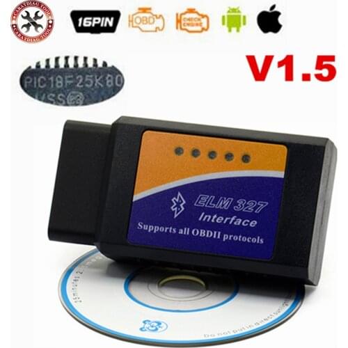 ELM327 OBD2 Bluetooth V1.5 Car Diagnostic Tool ELM 327 OBD II Scanner 100% Chip PIC18F25K80 Work Android/Windows