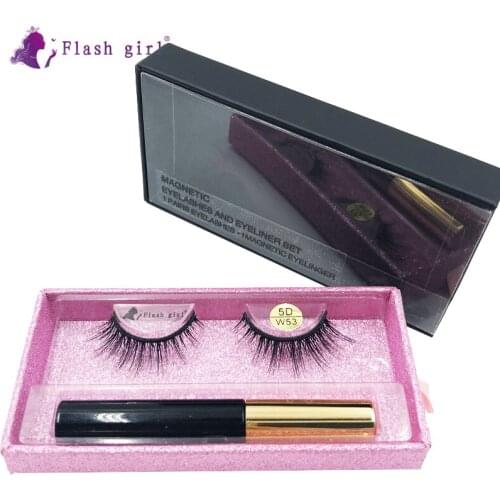 Flash Girl natural lashes 5D-W series W 53 mink magnetic eyelashes and eyeliner suit