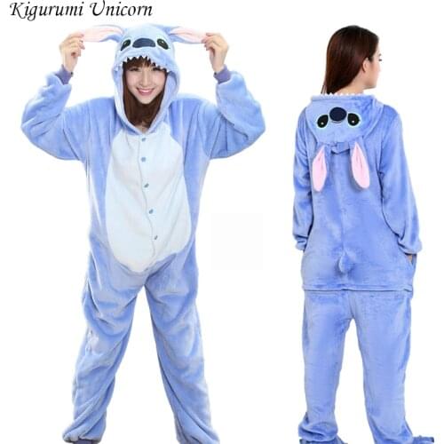 Kigurumi Unicorn Pajama Stitch Adult Animal Onesie Women Men Couple 2019 Winter Pajamas Suit Cat Sleepwear Flannel Pijamas