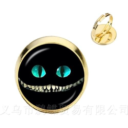 Alice In Wonderland Rings Cheshire Cat Glass Round Dome DIY Jewelry Silver/Golder Plated 2 Color Rings For Women Gift