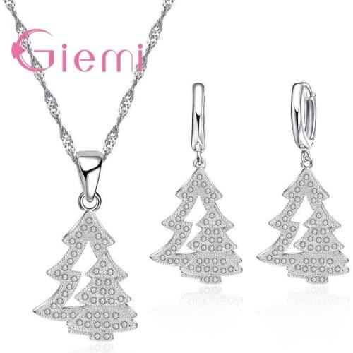 Newest Christmas Tree Women Jewelry Sets Real 925 Sterling Silver Necklace CZ Crystal Pendant Big Promotion