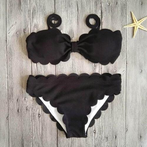 JWAINCKD Solid Swimwear Womens Padded Push-up Bra Ladies Bikini Set Ruffles Swimsuit Bathing Suit Swimwear Beachwear Maillot