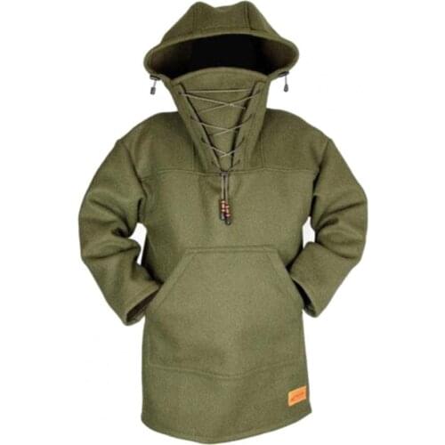 Men Autumn Solid Color Hoodie Long Sleeve Drawstring Windproof Hooded Sweatshirt