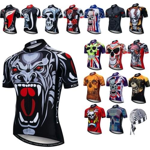 Mens Cycling Jersey Short Sleeve 2021 Summer MTB Riding Team Skull Bike Jersey Quick dry Cycling Shirt Top Men Bicycle Clothing