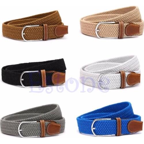 Men Leather Braided Elastic Stretch Cross Buckle Casual Golf Belt Waistband New W715