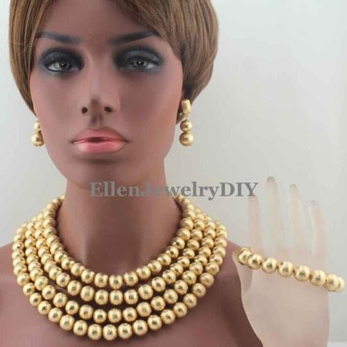 New African Wedding Jewelry Set Handmade earrings Balls Crystal Beads Bridal Necklace Jewelry Sets 4 Layers Free Shipping W13734