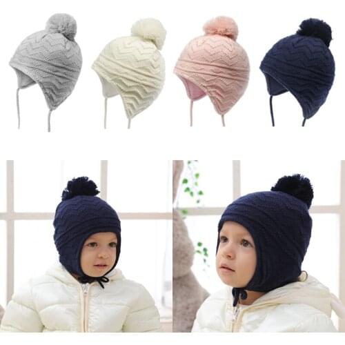 Autumn Winter Warm Cute Hair Ball Baby Hat Toddler Infant Ear Protection Knitted Cap for Children Newborn Beanie Props G99C