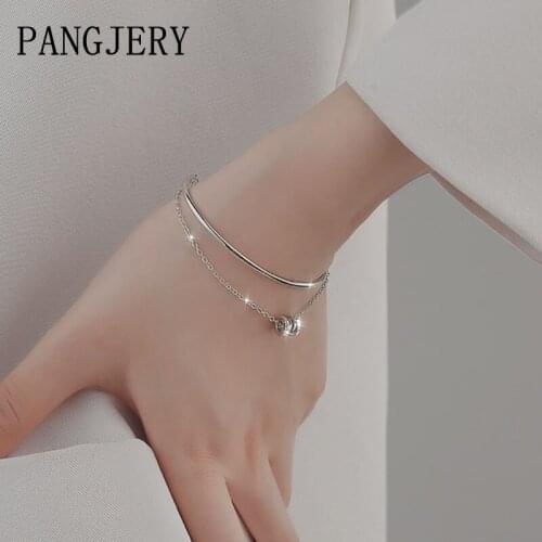 PANGJERY 925 Sterling Silver Double Layer Bracelets for Women INS Fashion Temperament Creative Geometric Engagement Jewelry Gift
