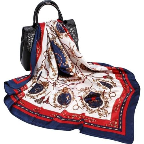 Women Fashion Square Hijab Scarf Euro Style Carriage Tassel Print Shawl Stole Imitate Silk Kerchief Bandana 35"*35"