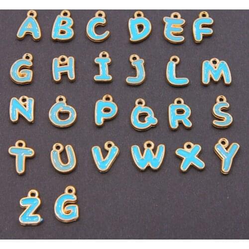 10pcs/26pcs KC gold blue enamel Charms Zinc Alloy Colourful Letter Charm Pendants Gold-Color Fashion Jewelry Accessories
