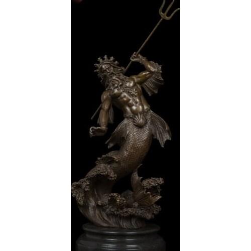 [Retro] Decoration Crafts Bronze Art Decor Small Size Poseidon Statue for Wholesale Sculpture Ornament