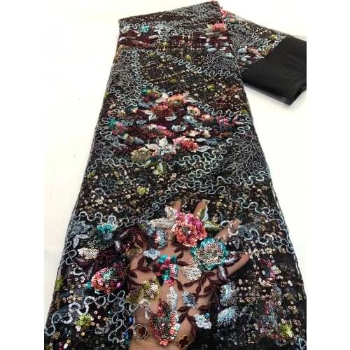 Luxury Lace Fabric Embroidery African Mesh Lace Fabric Nigerian French Tulle Lace High Quality Sequins For Wedding Party Dress