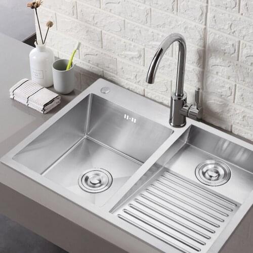 304 Stainless Steel Manual Laundry Sink with Washboard Integrated Balcony Laundry Tub Single Slot Thickened Double Bowl