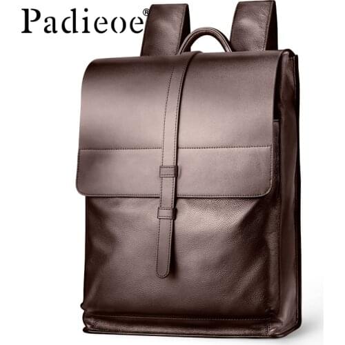 Padieoe Genuine Leather Backpack Women Fashion School Bag for Teenagers Casual Rucksacks Men Leather Laptop Brand Mochila Bags