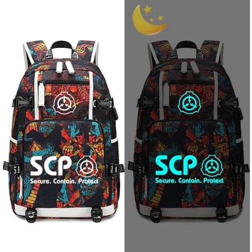 SCP Special Containment Procedures Luminous Backpack USB Charging multifunctional Laptop Bag School Student Bags Travel Bag