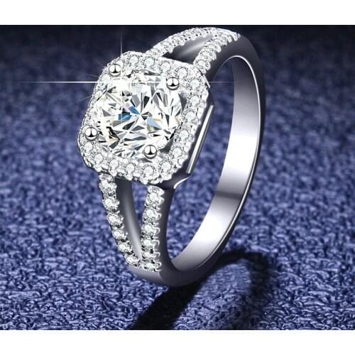 Silver Diamond Test Passed Excellent Cut 1 Carat D Color High Clarity Moissanite Mouth Ring Female Silver 925 Wedding Jewelry