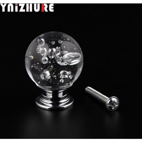 YNIZHURE 30mm Bubble Ball Design Clear Crystal Glass Knobs Cupboard Drawer Pull Kitchen Cabinet Wardrobe Handles Hardware