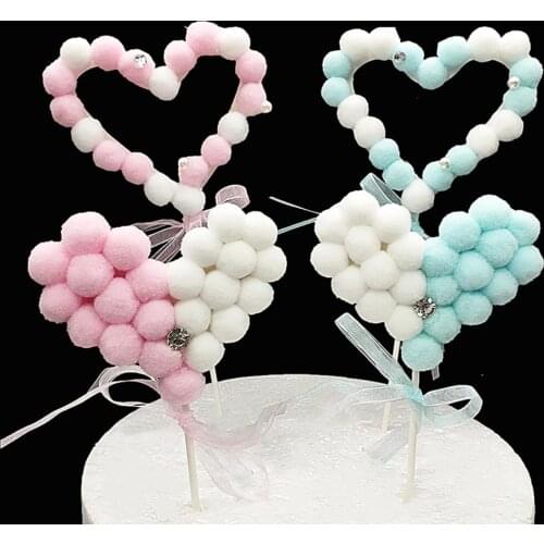 Happy Birthday Love Heart-shaped Flag Cake Topper Pink/Blue Cake Top Flag Decoration for Birthday Party Wedding Supplies for Kid