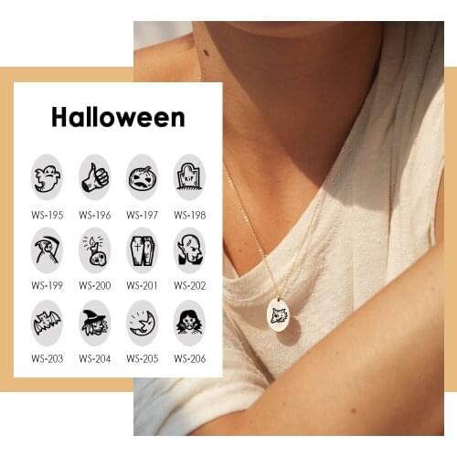 Visunion Funny Halloween Pattern Necklace Engraving Ghost Festival 316L Stainless Steel Necklace Jewelry for Friends Party Gift